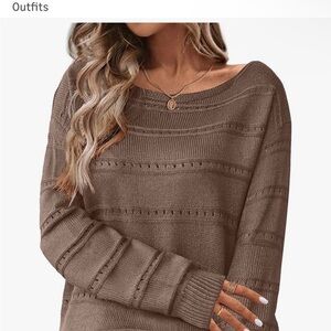 Women's Long Sleeve Off Shoulder Brown Sweater Size XXL
